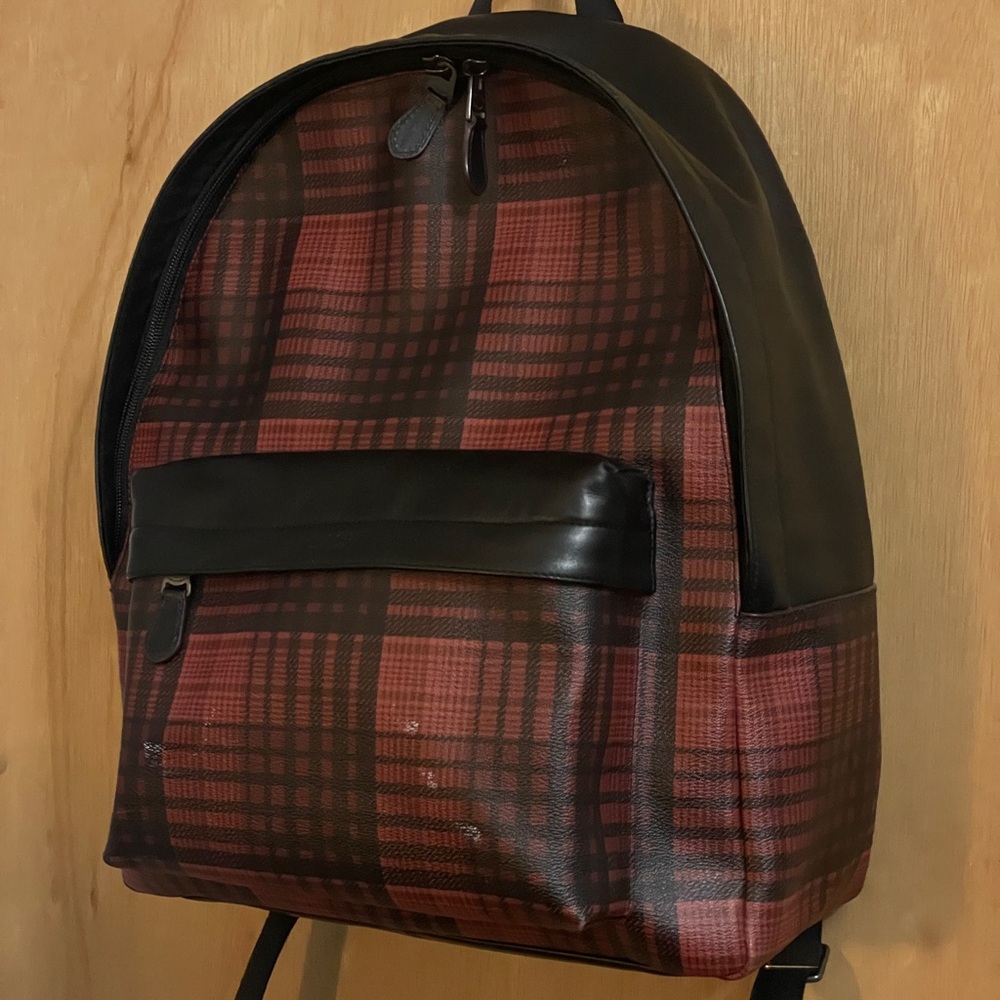Coach Backpack - Red/Black Plaid Leather